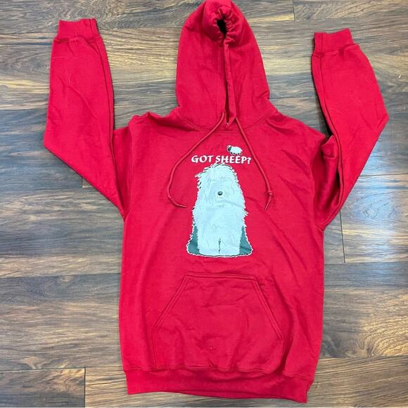 Gildan red hooded GOT SHEEP? sweatshirt size small S b1 - Picture 1 of 3